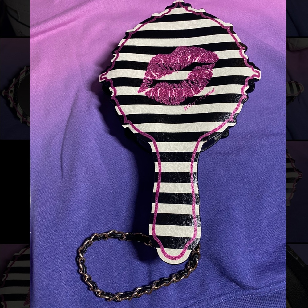 Betsey Johnson striped mirror wristlet